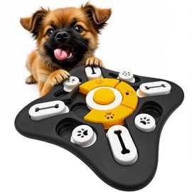 MERSJO Smart Dog Intelligence Toy for Dogs and Cats, Interactive Sniffing Game with Sliding Compartments, 25 × 25 × 5 cm, Black/Yellow