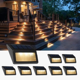 Follateas Solar Lights Outdoor, Waterproof Solar Powered Deck Step Lights for Patio Garden Backyard Garage Driveway Pathway Outside Wall Lighting (Warm White/8 Pack)