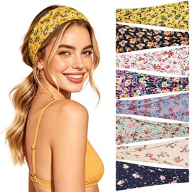 Awumbuk Women's Headbands, Pack of 8, Multicoloured, Print, Tie-Dye Soft Hairband, Women's Thin, Elastic, Non-Slip, Sweat-Wicking, for Yoga, Running, Fitness, Workout