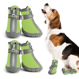 MUSIMC Dog Shoes for Small Medium Dogs Waterproof Puppy Dog Boots with Safety Reflective Dog Paw Protectors for Winter Hot Pavement Rainy Day with Anti Slip Rubber Sole (Green, Size 1)