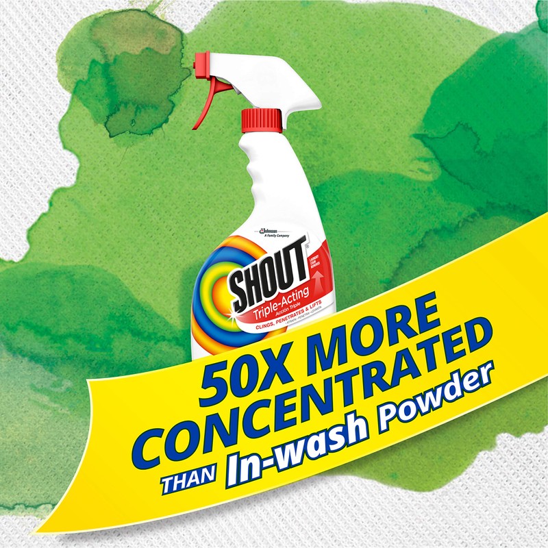 Shout Active Enzyme Laundry Stain Remover Spray, Triple-Acting Formula Clings,