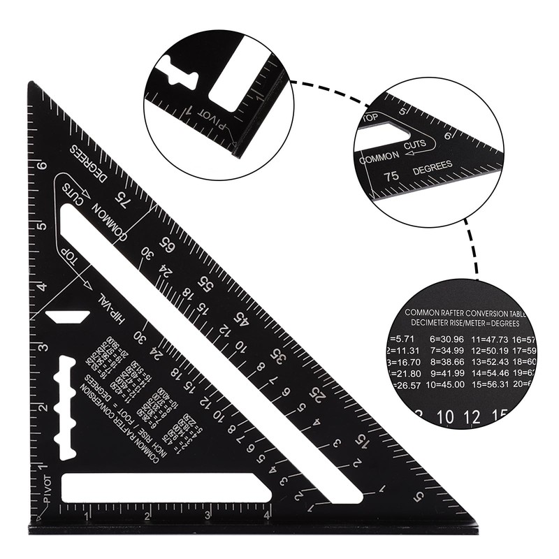 JMIATRY Carpenter Square 12 Inch & 7inch Rafter Square Black