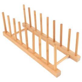 Ejoyous Pot Lid Holder Plate Stand Bamboo Dish Drainer Holder Dish Drainer for Bowls Plates Cutting Boards 34.5 x 13 x 12 cm