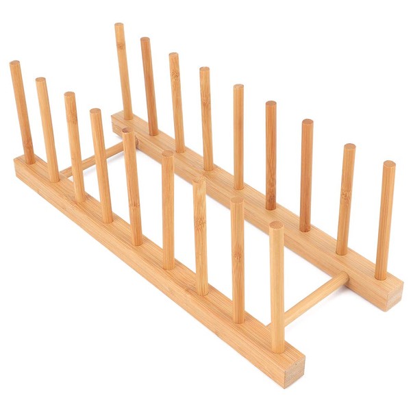 Ejoyous Pot Lid Holder Plate Stand Bamboo Dish Drainer Holder