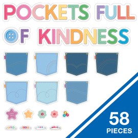 Carson Dellosa Crafty and Cool 58-Piece Pockets Full of Kindness Motivational Bulletin Board Set, Arts and Crafts Theme Growth Mindset Classroom Decor