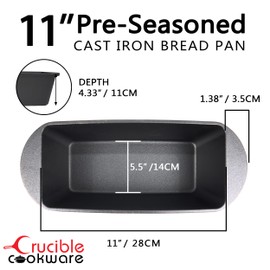 Crucible Cookware Cast Iron Bread Pan with Lid (Pre-Seasoned) – Oven Safe Form for Baking and Cooking - Loaf Pan