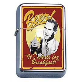 Silver Flip Top Oil Lighter Vintage Poster D-256 Beer It's Whats for Breakfast