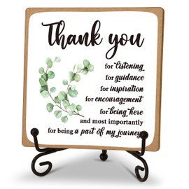 Thank You Gifts for Women Men, Inspirational Desk Decor for Teacher Boss Friend, Thank You for Listening Quotes Wood Plaque With Metal Stand, Desk Sign for the Home Office(C24)