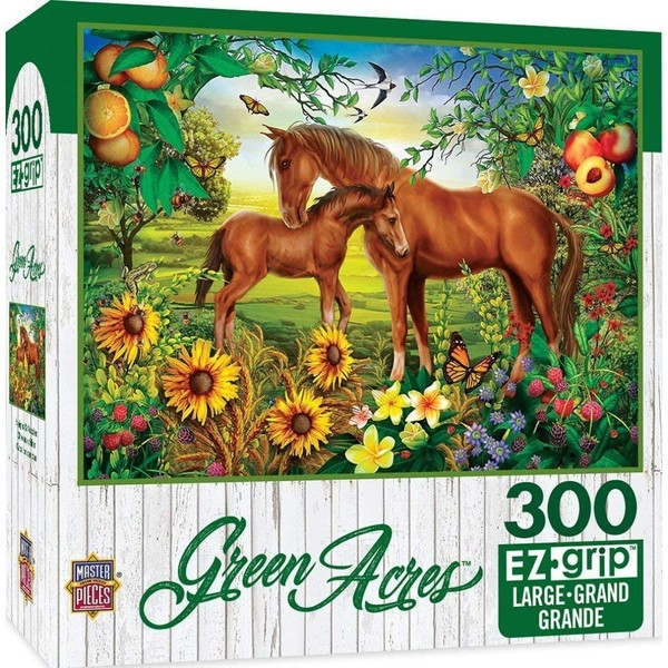 MasterPieces Green Acres Neighs & Nuzzles Horses Scene Large EZ Grip Linen Jigsaw Puzzle by Ciro Marchetti, 300-Piece