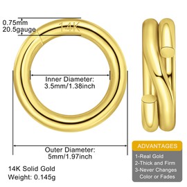 14K Solid Gold Split Ring OD=5mm ID=3.5mm AU585 20.5 Gauge Round Real Gold Key Ring 585 Jump Ring for Jewelry Making Qty=1 (14K Yellow Gold-5mm)