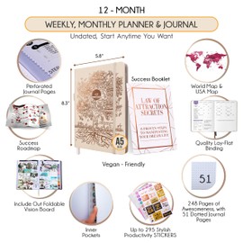 Life Planner - Undated Deluxe Weekly, Monthly Planner, a 12 Month Journey to Increase Productivity | Life Organizer, Gratitude Journal, Agenda Planner, To Do List, Gift Box & Stickers - Start Anytime