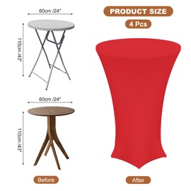 uxcell 4pcs Round Cocktail Tablecloth 24" x 43", Highboy Spandex Stretch Tablecloth Table Cover, Fitted High Top Table for Bar Wedding Party, (Red)