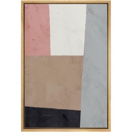 Ashbrook Framed Canvas Print Wall Art Brown, Pink and Black Square Color Block Collage Abstract Shapes Illustrations Modern Bohemian Chic Relax/Calm for Living Room, Bedroom, Office - 24"x36" NATURAL