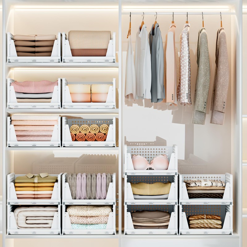 Mavivegue 5 Pack Stackable Closet Storage, Plastic Drawer Basket,Closet Organizers