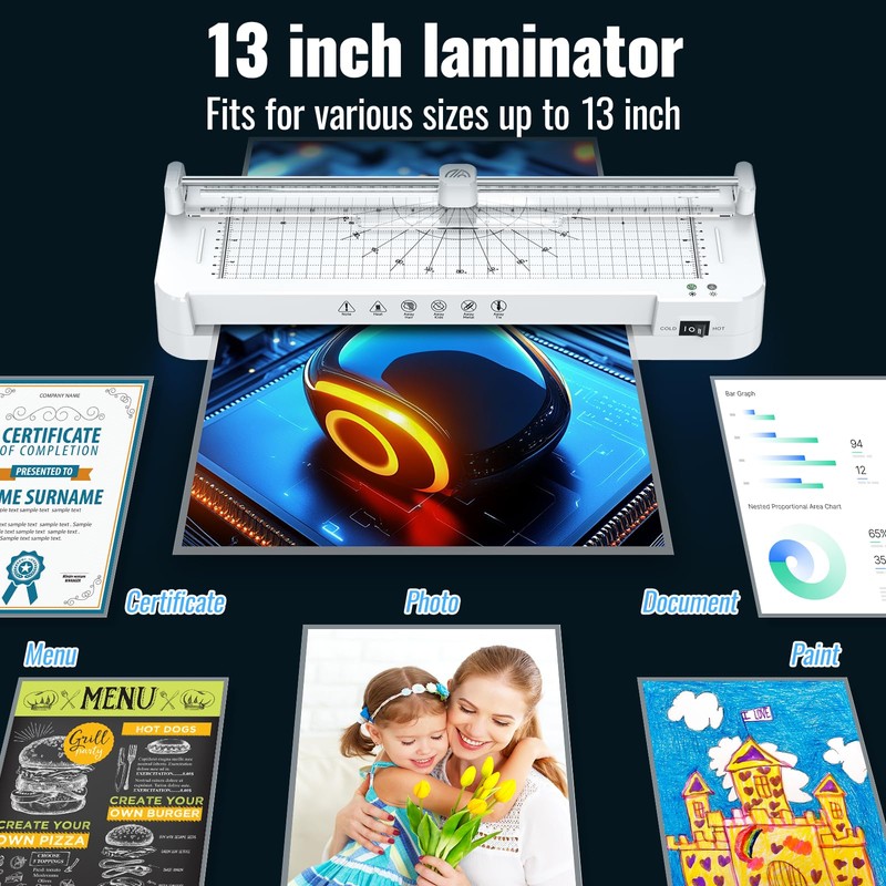 13in Laminator Machine with Paper Trimmer + 50pcs Sheets +