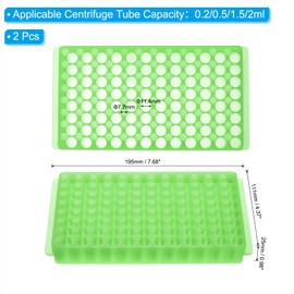 PATIKIL 96 Wells Tube Rack, 2pcs Vial Rack Double Panel Centrifuge Tube Holder for Microcentrifuge Tubes 0.2/0.5/1.5/2ml, Green