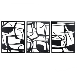 Remenna Metal Wall Decor Abstract Wall Art Black Metal Wall Art Set of 3 with Frame, Modern Abstact Line Wall Sculptures for Bedroom Living Room Bathroom 16.0 x 12.0 Inches