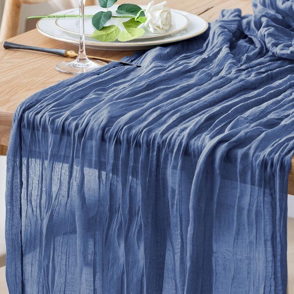 Xiomot Table Runner Cheesecloth 10FT Blue Boho Gauze Cheese Cloth