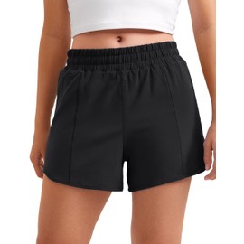 CRZ YOGA Girls Athletic Shorts with Zipper Pocket Lightweight Running Shorts for Teen Girls Kids Liner Black X-Small