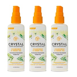 Crystal Essence Mineral Deodorant Spray, Chamomile & Green Tea 4 oz (Pack of 3)