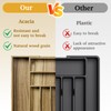 Kiasthome Acacia Wood Kitchen Silverware Drawer Organizer, Expandable Utensil Cutlery