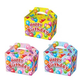 MustBeBonkers Happy Birthday Food Boxes - Picnic Carry Meal Box - Birthday Party Bag Plate (10 Boxes, Blue Box)