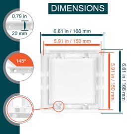 6" x 6" White Plastic Access Panel. Service Shaft Door Panel. Plumbing, Electricity, Heating, Alarm Wall Access Panel for Drywall. Bathroom Services Access Hole Cover. (6" x 6")