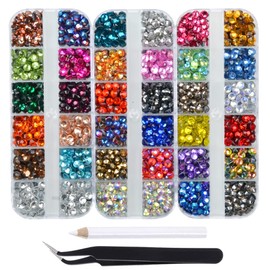Massive Beads 1080pcs+ Flatback Glass Hotfix Iron On Rhinestones Crystal for DIY Making with 1 Tweezer & 1 Picking Pen for Shoes, Clothes, Face Art, Bags, Manicure (33-Colors, SS 30)