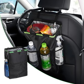 HIAHXC Car Bin Foldable Hanging Car Trash Bin with Storage Pockets Bin for Car Waterproof Car Trash Can Car Accessories Interior (Black)