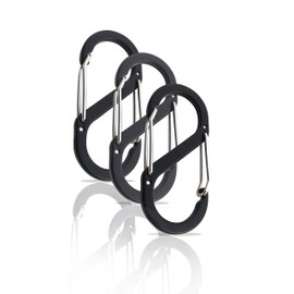 S Carabiner - Small Carabiner - Carabiner Key Ring with Double Opening - Mini Carabiner - Carabiner Set - Carabiner - Pack of 3 Black (66 x 30 mm)
