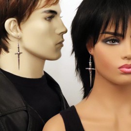 Real Metal Gothic Skull on Sword Medieval Renaissance Pewter Earrings #1028