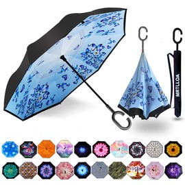 MRTLLOA 40/49/56 Inch Oversize Windproof Inverted Reverse Upside Down Umbrella, Golf Size Rain Umbrella, Double Layer, C-Shaped Handle for Men, Women and Kids (Orchid Butterfly, 49 Inch)
