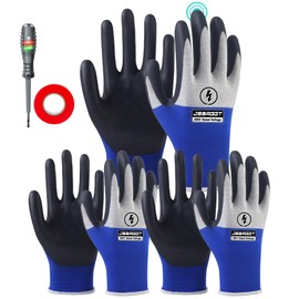 JSBAGGT Electrical Insulated Gloves,Voltage Resistance Electrician High Voltage Insulation Work Gloves Flame Retardant & Rubber Non-Slip Grip for Electrical Work (Blue and white, 500V-3PC)