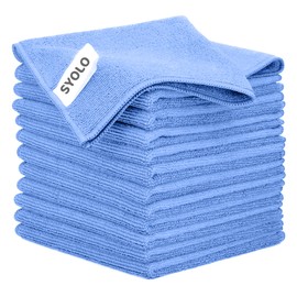 SYOLO Microfibre Cleaning Cloth Pack of 12 – 32x32cm, Reusable Kitchen Microfibre Cloths Towel, Super Soft Lint Free Washable Duster Dish Cloth for Home, Windows, Car, Motorbike, Blue