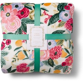 RIFLE PAPER CO. Fleece Blanket | Cozy Up in This Soft Screen Printed Floral Decorative Throw for a Layer of Warmth, 100% Polyester (80" W X 50" L), Garden Party