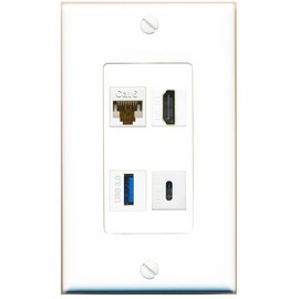 RiteAV CAT6 HDMI USB-3 USBC Wall Plate Decorative [White]
