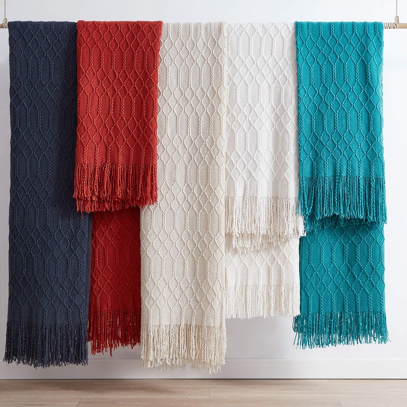 KASYLAN 100% Acrylic Knitted Throw Blanket Textured Solid Soft Decorative
