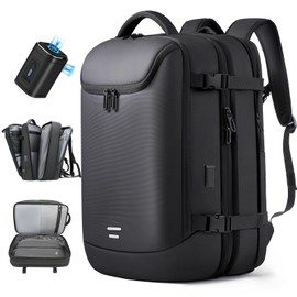 TANGCORLE Vacuum Backpack Travel with Pump, 40L Expandable Carry on Compression Backpack Flight Approved for Women Men Fit 17 Inch Laptop with USB Charging Port Business Weekender