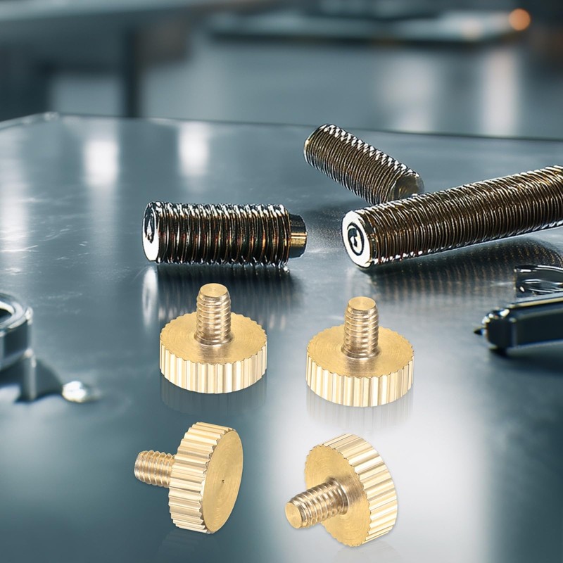 M METERXITY 5-Pack Knurled Thumb Screws, M4x6mm Solid Brass Flat