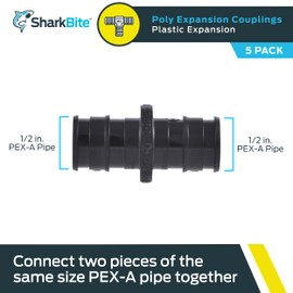 SharkBite 1/2 Inch Poly Expansion Coupling for PEX-A Pipe, Pack of 5, Plastic Plumbing Fittings, Plastic Coupling for PEX-A Tubing, UA008A5