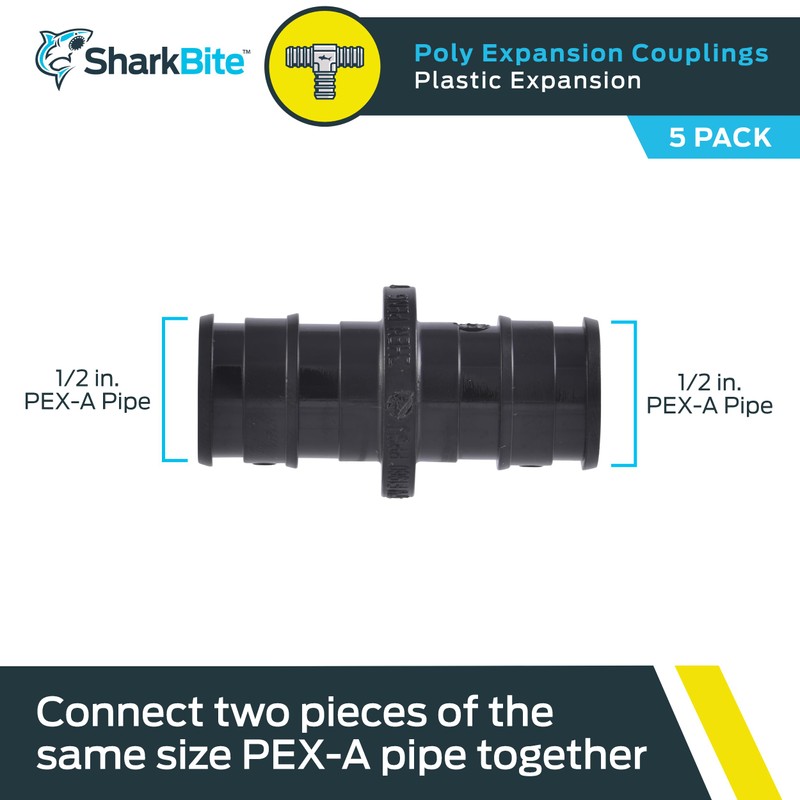 SharkBite 1/2 Inch Poly Expansion Coupling for PEX-A Pipe, Pack