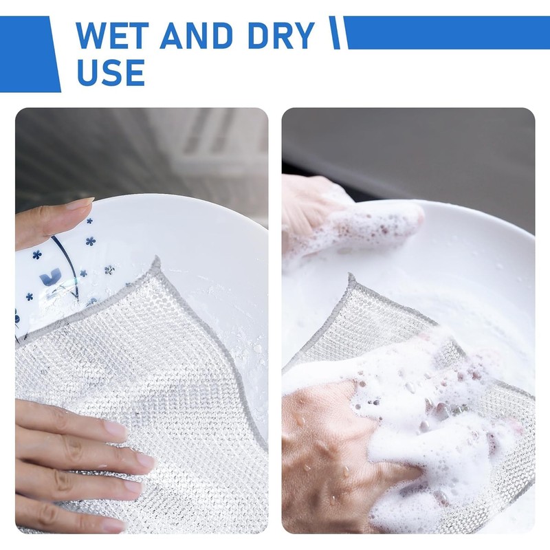 Paicreate 4 PCS Double Layer Wire Dishwashing Cloths, Non Scratch