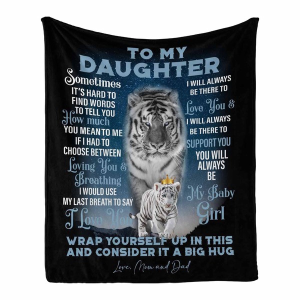 InterestPrint Personalized Lover Name Message Text Blanket to My Daughter from Mom and Dad, You'll Always Be My Baby Girl Tiger Sapce Custom Blanket Bed Couch 40 x 50 Inches
