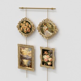 27.6in Brass Gallery Rail, Picture Rail Hanging System with Chain and Hooks