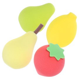 Baluue 4pcs Portable Makeup Sponges Dual-use Fruit-shaped Beauty for Liquid Foundation Concealer Moisture-resistant for Travel Everyday Use Pear Avocado Strawberry Lemon