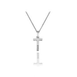 Hot Diamonds Round Diamond and Micro Letter T 925 Sterling Silver Pendant with 46 cm Curb Chain