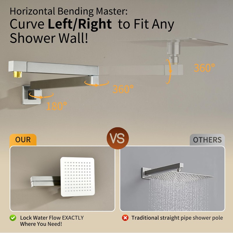 18.5 Inches Straight Extended Pivoting Shower Arm With Flange, Rain