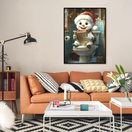 Snowman Diamond Painting Kits for Adults, Snowman Toilet Reading Diamond Art Kits for Beginners, DIY Full Round Drill Gem Art Crafts Arts Kit for Home Wall Decor 12x16 Inch