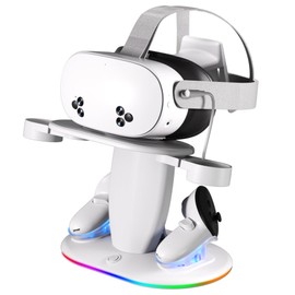 Ladedock für Meta Quest 2/3/3S/Quest Pro,Schnelllade-Dock mit RGB Beleuchtung für Controller, Ladestation mit USB C Schnellladung für VR Headset und Touch Controller