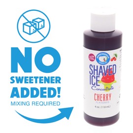 Hypothermias Shaved Ice and Snow Cone Syrup Unsweetened Flavor Concentrate - 4 Fl Oz - Makes 1 Gallon of Ready to Use Syrup - Cherry - Must Add Filtered Water and Sweetener